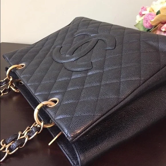 CHANEL Quilted Black Tote with Gold Chain - Picture 3 of 4